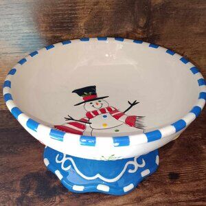 Studio 33 Snowmen Bowl on a Pedestal
